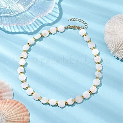 女性用天然淡水貝ビーズネックレス  合金ビーズで  ゴールドカラー  14.57インチ（37cm）&nbsp;NJEW-JN04829