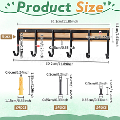 鉄と木製の壁掛け収納フック3セット  ネジとプラグ付き  ブラック  301x41x8.5mm&nbsp;DIY-GO0003-23