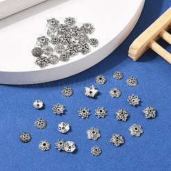 400個7スタイルチベットスタイルアロイビーズキャップ  カドミウムフリー＆鉛フリー  ミックスカラー  7~11x2~5mm  穴：1~2mm&nbsp;TIBE-YW0001-80