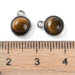 天然石ミックスストーンペンダント  プラチナトーンラックメッキ真鍮  フラットラウンド  9.8x7.5x4.3mm  穴：1.2mm&nbsp;G-K372-03P