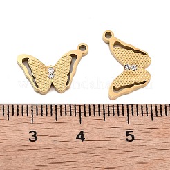 イオンプレーティング(IP) 304 ステンレスペンダント  ラインストーン付き  蝶  ゴールドカラー  10.5x15x2mm  穴：1.2mm&nbsp;STAS-S140-34G