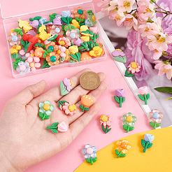 60個15スタイル不透明樹脂カボション  花の混合形状  ミックスカラー  21~27x15~20x5~6.5mm  4個/スタイル&nbsp;RESI-HY0001-03