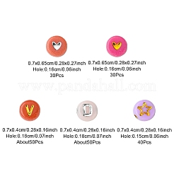 200個の不透明なアクリルビーズ  文字/月/星/ハートの付いたフラットラウンド  ミックスカラー  6.5~7x7x3~4mm  穴：1.5~1.8mm&nbsp;PACR-FS0001-03