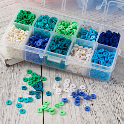 手作り樹脂粘土ビーズ  ヒシビーズ  ジュエリー工芸用品のDIY用  ディスク/フラットラウンド  ミックスカラー  6x1mm  穴：2mm  10色  約220~240PCS /カラー  2200~2400個/箱&nbsp;CLAY-TA0001-09
