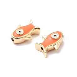 真鍮製エナメルビーズ  魚  18KGP本金メッキ  ダークオレンジ  9x12x5mm  穴：1.5mm&nbsp;KK-A277-01G-02