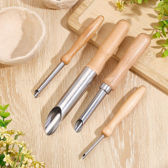4個 4スタイル 木製&ステンレススチール ダブルヘッド モデリングクレイ彫刻ツールセット  子供のためのDIY陶器粘土工芸品  ステンレス鋼色  132~196x4.5~22mm  1個/スタイル&nbsp;DIY-WH0308-691
