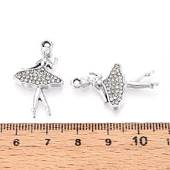 合金ラインストーンペンダント  UVメッキ  ダンサー  プラチナ  28.3x17.1x3mm  穴：1.8mm&nbsp;PALLOY-T090-54P