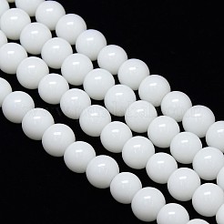 不透明なソリッドカラーのクリスタルガラスの丸いビーズ連売り  ホワイト  8mm  穴：1mm  約54個/連  15.7インチ&nbsp;EGLA-F037-8mm-E01