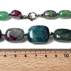 染色された天然瑪瑙の直方体グラデーションビーズネックレス（合金留め具付き）  プラチナ  濃い緑  20.08インチ（51cm）&nbsp;NJEW-C113-01F