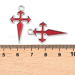 合金エナメルチャーム  サンティアゴ巡礼の十字架  プラチナ  レッド  30x17x1.5mm  穴：2.5mm&nbsp;FIND-B059-02P-02