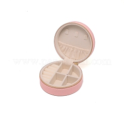 Puレザージュエリーボックス  フォームマット付き  フラットラウンド  ピンク  10.05x4.85cm&nbsp;LS-CON-WH0002-01C