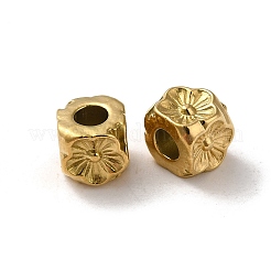 304ステンレススチールビーズ  花を持つキューブ  18KGP本金メッキ  5.5x5.5x5.5mm  穴：2.8mm&nbsp;STAS-I203-11G