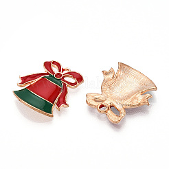 クリスマステーマ合金エナメルペンダント  ライトゴールド  クリスマス鐘  19x18x3mm  穴：1.6mm&nbsp;ENAM-N056-403D