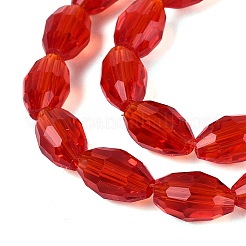 透明ガラスビーズ連売り  ライス  多面カット  レッド  8~9x5~6mm  穴：0.9~1mm  約67~68個/連  22.83~23.62インチ（58~60cm）&nbsp;LS-GLAA-N071-01A-A05