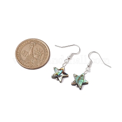 天然アワビ貝/パウア貝のダングルイヤリング  鉄のピアスフックで見つける  銀  スター  34x13mm&nbsp;EJEW-JE05916-01
