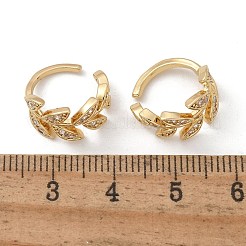 真鍮マイクロペーブクリアキュービックジルコニアカフイヤリング  葉っぱの枝  ゴールドカラー  15x8.5mm  内径：12mm&nbsp;X-EJEW-I249-11G