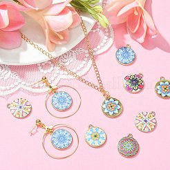40 個 8 スタイル合金プリントペンダント  カドミウムフリー＆ニッケルフリー＆鉛フリー  フラワーラウンドフラワーチャーム  ミックスカラー  21.5x18x3mm  穴：1.8mm  5個/カラー&nbsp;PALLOY-SZ0001-34