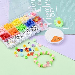 DIYジュエリー作成キット  バレル＆フラワー＆バタフライ＆フラットラウンド＆ハート不透明＆透明アクリルビーズを含む  伸縮性のある糸  合金の留め金  鉄の指輪とステンレス鋼のはさみ  ミックスカラー  ビーズ：440~480個/セット&nbsp;DIY-YW0003-57