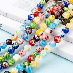 ラウンド手作りのミッレフィオーリガラスビーズ連売り  ミックスカラー  8mm  穴：1mm  約48個/連  14.5インチ&nbsp;LK-R004-82