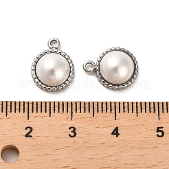 304ステンレススチールチャーム  ABSビーズと  模造パール  フラットラウンドのチャーム  ステンレス鋼色  13x10x5mm  穴：1.6mm&nbsp;STAS-L022-071P