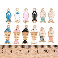 合金エナメルチャーム  魚の骨と魚のチャーム  ライトゴールド  ミックスカラー  18~24x7~8.5x2~4mm  穴：1.2~1.6mm  約12個/袋&nbsp;AL-CBA1FB0-02KCG