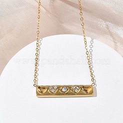 女性用304ステンレススチールラインストーンペンダントネックレス  長方形  15.83インチ（40.2cm）&nbsp;NJEW-B150-01G-01