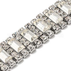 クリスタルラインストーンチョーカーネックレス  ファッション合金レクタングルリンクチェーンネックレス  プラチナ  10.98インチ（27.9cm）&nbsp;NJEW-L176-01P