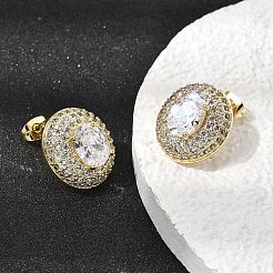 女性用オーバル型真鍮製クリアキュービックジルコニアスタッドピアス  ゴールドカラー  17.5x15.5mm&nbsp;EJEW-A162-01G