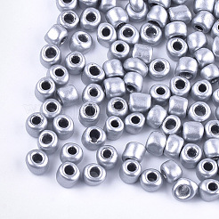 メッキガラスシードビーズ3/0個  メタリックカラー  ラウンド  銀  5~6x3~5mm  穴：1.2~2mm  約2500個/袋&nbsp;SEED-Q025-5mm-B09