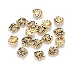 チベット風合金チャーム  ハート  アンティーク黄金  鉛フリー＆カドミウムフリー  14x12x3mm  穴：1.5mm&nbsp;X-GLF10645Y