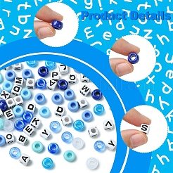 透明＆不透明アクリルビーズ  樽と立方体の文字  ディープスカイブルー  7~9x7~9x6~7mm  穴：3.5~3.8mm&nbsp;KY-FS0001-26E