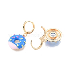 エナメル ドーナツ ダングル レバーバック イヤリング  女性のための真鍮のアクセサリー  カドミウムフリー＆ニッケルフリー＆鉛フリー  18KGP本金メッキ  30mm  ピン：1mm&nbsp;EJEW-N012-101