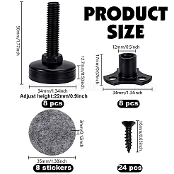 調節可能な炭素鋼家具脚8個  ナイロンステッカー付き  フラットラウンド  ブラック  55x34mm&nbsp;AJEW-WA0003-31