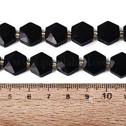 天然石オブシディアンビーズ連売り  多面カット六角形  シードビーズで  11.5~12.5x13~14x4~5.5mm  穴：1~1.2mm  約26~28個/連  14.37~15.75インチ（36.5~40cm）&nbsp;G-N368-01A-01