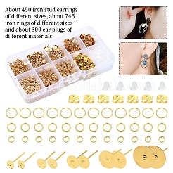 DIY 鉄製スタッドピアス、ピアスキャッチ、丸カン、ジュエリー製作キット  ライトゴールド  4~8x4~8x0.7~3mm  穴：0.7~6.5mm&nbsp;DIY-YW0010-57