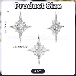 バックパックの服のための合金ラインストーンラペルピン4個  スター  プラチナ  47x33.5mm&nbsp;JEWB-HY0001-64B