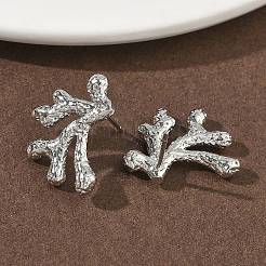 コーラルブラススタッドピアス  ラックめっき  長持ちメッキ  カドミウムフリー＆鉛フリー  プラチナ  21x15.5mm&nbsp;EJEW-G452-09P