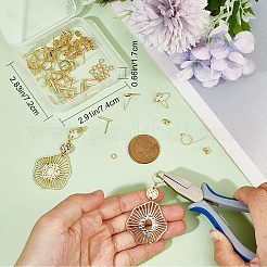 60個 2スタイル リング&長方形真鍮スタッドピアス金具  水平ループ & 60 個のフリクションイヤーナット & 60 個のオープン丸カン付き  18KGP本金メッキ  12.5x1.2~10mm  穴：0.8~1.4mm  ピン：0.7mm  30個/スタイル&nbsp;DIY-CN0002-59