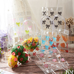 長方形の透明なプリントPVCプラスチックギフトトートバッグ  サンゴ  花  28.5cm  オープン：190x155x75mm&nbsp;ABAG-TADJ0002-002B