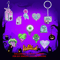 18個 9スタイル アクリルペンダント ハロウィン テラーアイビーズ 大きな舌 ラブ スケルトン ハンドペンダント DIY ジュエリーアクセサリー  ミックスカラー  34x30.5mm  穴：1.6mm&nbsp;JX817A