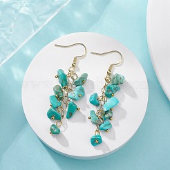 合成ターコイズチップダングルイヤリング  ゴールド 304 ステンレス クラスター イヤリング  58~60x12~16mm&nbsp;EJEW-JE05266-02