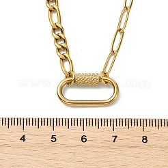 304ステンレススチール製オーバルロッククラスプペンダントフィガロチェーンネックレス（女性用）  ゴールドカラー  17.13インチ（43.5cm）&nbsp;NJEW-JN06169-01