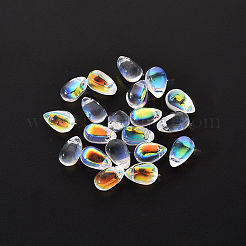 20個の透明スプレー塗装ガラスチャーム  ABカラーメッキ  ティアドロップ  ライトグレー  9x6x6mm  穴：1mm&nbsp;GLAA-YW0001-03A