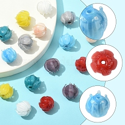16個8色手作りランプワークビーズ  花  ミックスカラー  10~11x11.5~12.5mm  穴：1.2mm  2個/カラー&nbsp;LAMP-FS0001-25