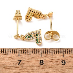 真鍮マイクロパヴェキュービックジルコニアハートダングルスタッドピアス  18KGP本金メッキ  13x7mm&nbsp;EJEW-K267-25G