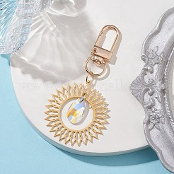 花 201 ステンレス ペンダント デコレーション  ガラスペンダントと合金製回転留め金付き  ゴールドカラー  75mm&nbsp;HJEW-TA00153