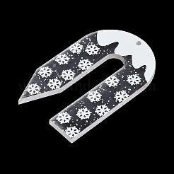 クリスマステーマのアクリルパーツ  グリッターパウダー付き  雪の結晶のアーチ  雪  49.5x30.5x2.3mm  穴：2mm&nbsp;OACR-Q100-06B