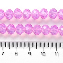 ベーキングペイント透明ガラスビーズ連売り  模造オパール  多面カット  ラウンド  マゼンタ  8x6mm  穴：1.6mm  約60~62個/連  39~40cm&nbsp;DGLA-A034-J8MM-D05