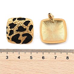 女性用ヒョウ柄真鍮エナメルスタッドピアス  マットなスタイル  22KGP本金メッキ  正方形  23x23mm&nbsp;EJEW-U055-15B-G