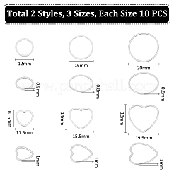 60個 6スタイル 304ステンレススチール リンキングリング  ラウンドリング＆ハートコネクター  ステンレス鋼色  10.5~20x0.8~1mm  10個/スタイル&nbsp;STAS-UN0056-44